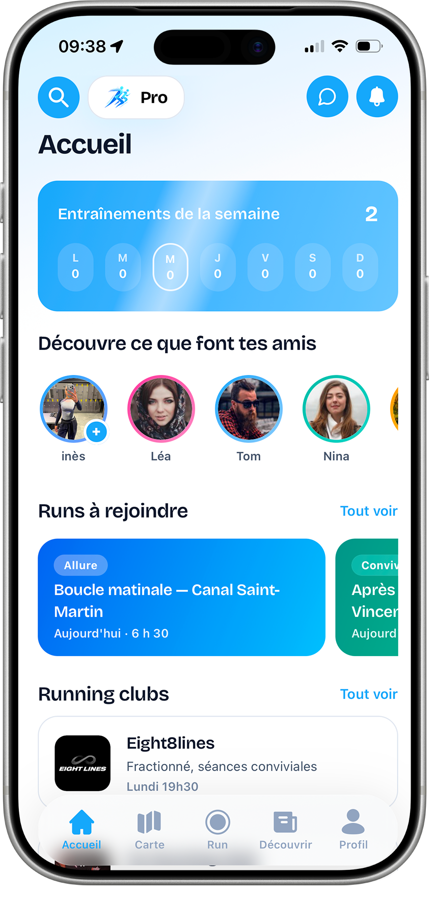 Runly app screenshots: Home